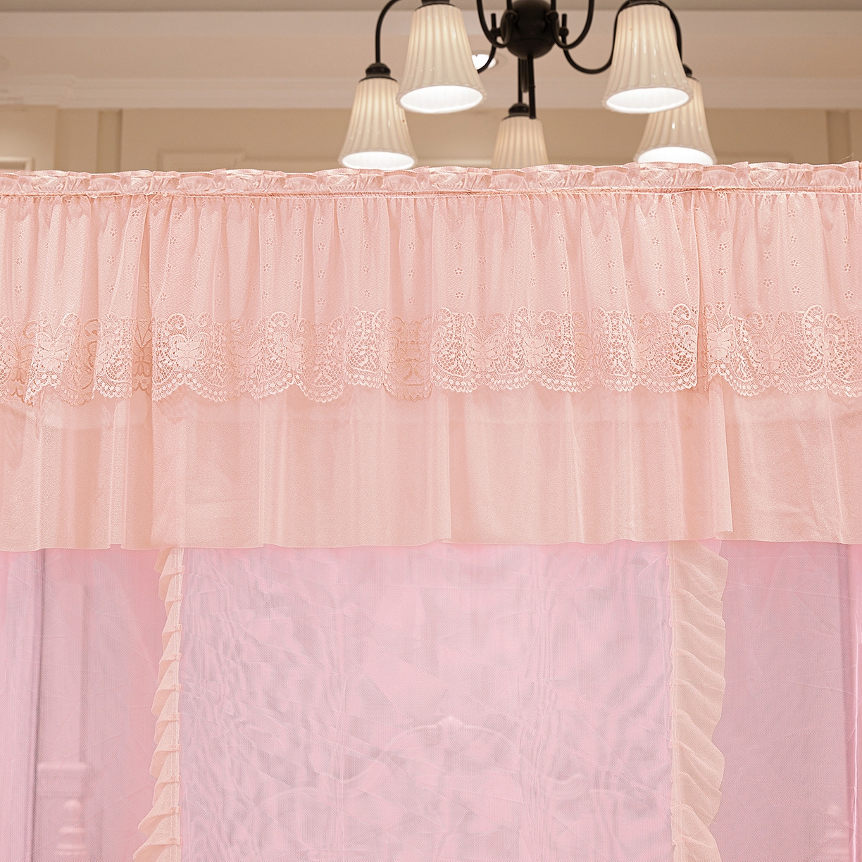 91家纺网 家纺一手货源 找家纺 海虹蚊帐 2026新款2603款三开门一体防尘顶落地蚊帐 浅粉