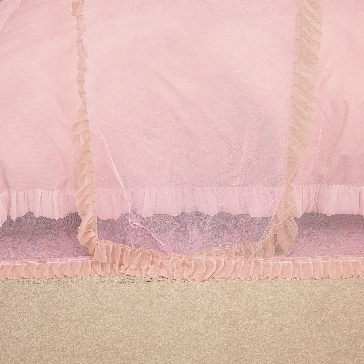 91家纺网 家纺一手货源 找家纺 海虹蚊帐 2026新款2603款三开门一体防尘顶落地蚊帐 浅粉