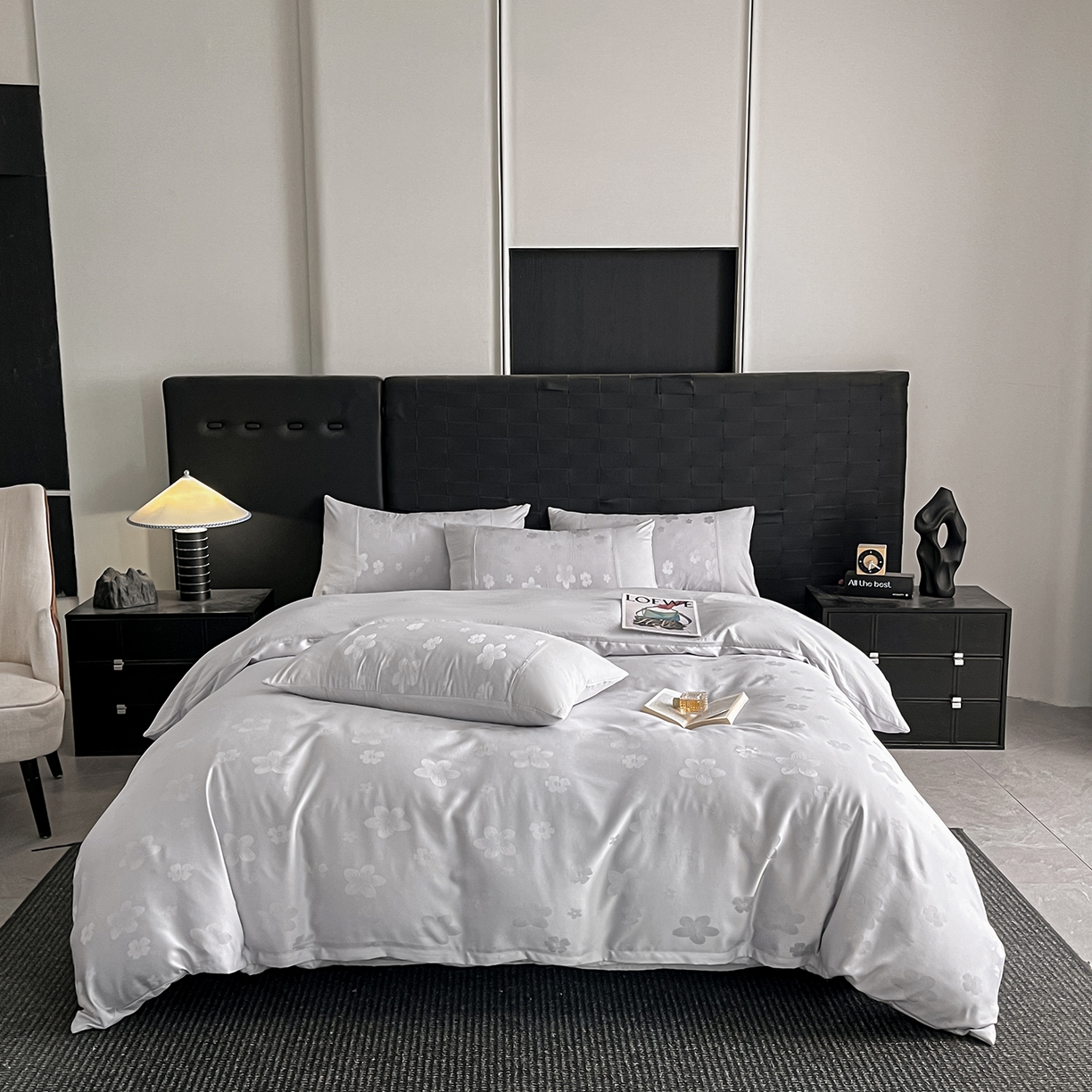 91家纺网 家纺一手货源 找家纺 你好美丽 2026新款柔软水洗棉立体浮雕提花四件套-繁花系列 繁花灰