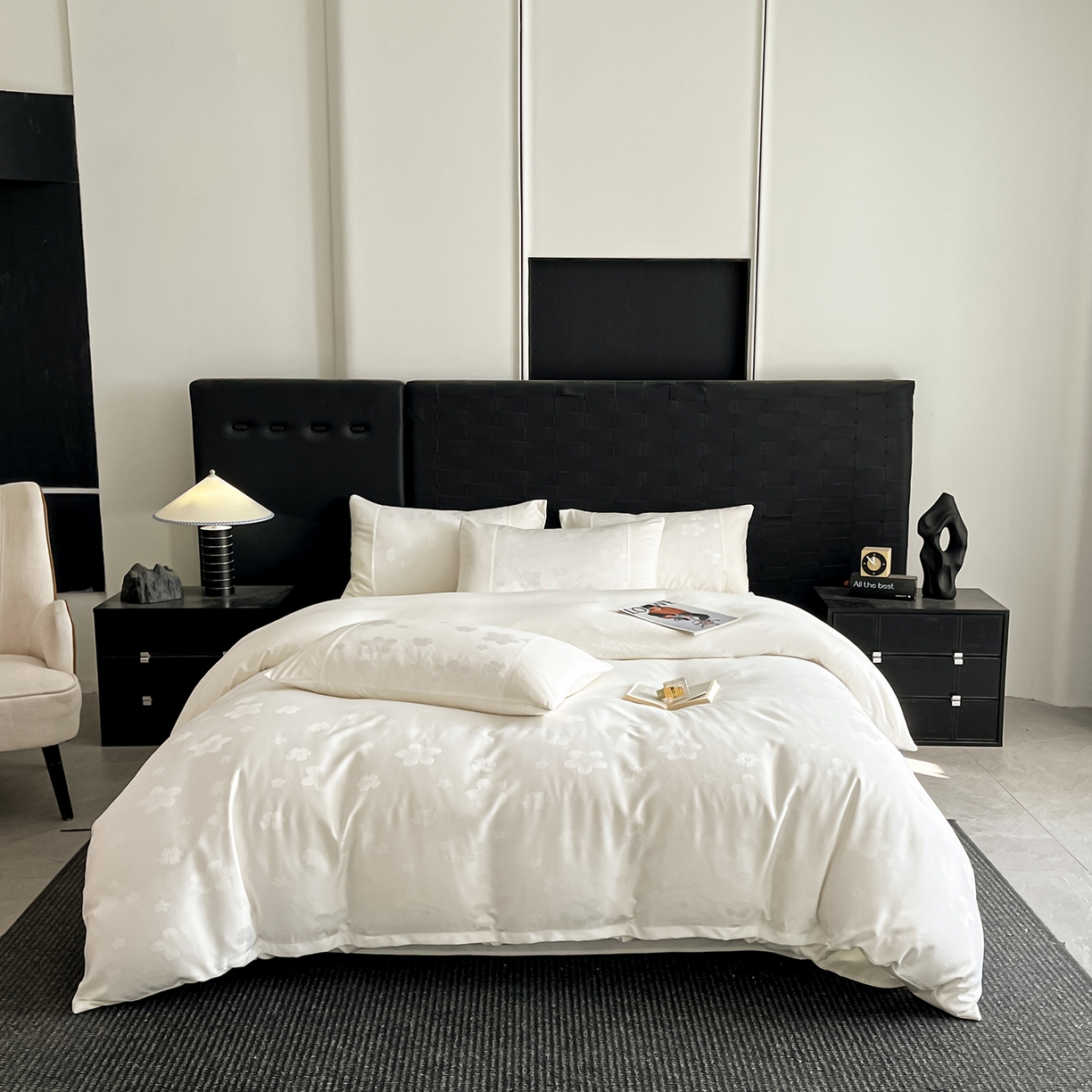 91家纺网 家纺一手货源 找家纺 你好美丽 2026新款柔软水洗棉立体浮雕提花四件套-繁花系列 繁花白