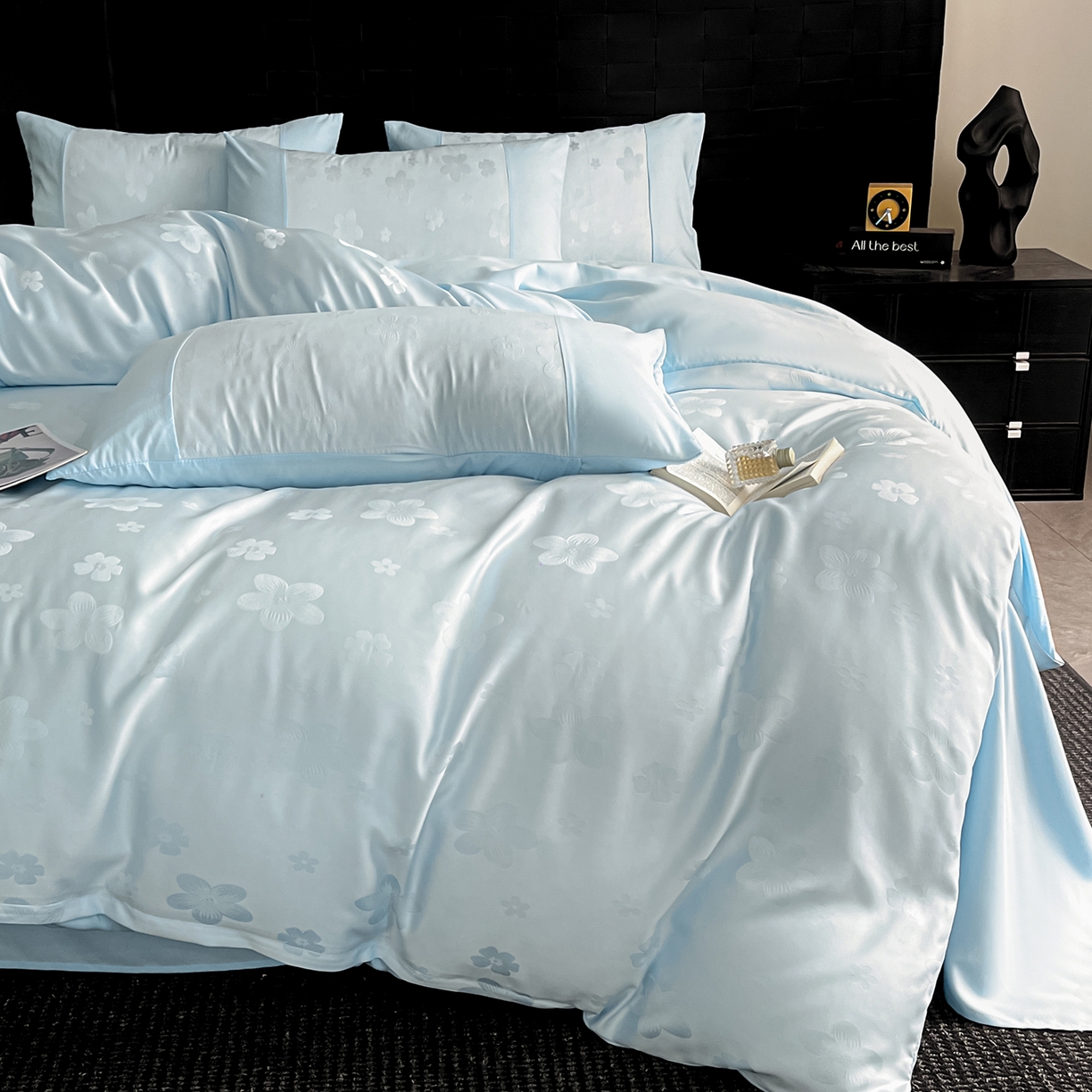 91家纺网 家纺一手货源 找家纺 你好美丽 2026新款柔软水洗棉立体浮雕提花四件套-繁花系列 繁花蓝