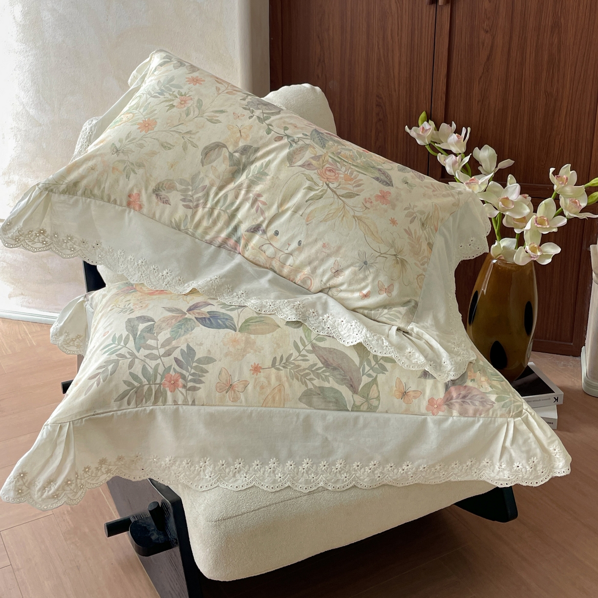 91家纺网 家纺一手货源 找家纺 （总）莱登卡奴 2026新款A类棉麻数码印花25%麻75%棉法式复古花边四件套