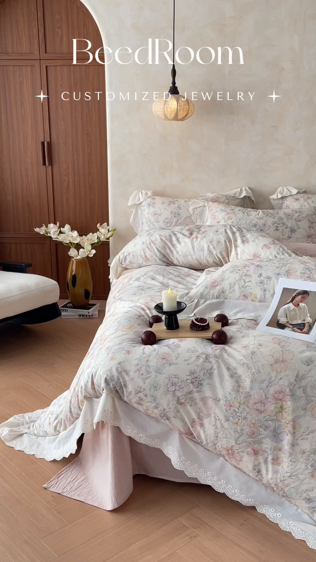 91家纺网 家纺一手货源 找家纺 莱登卡奴 2026新款A类棉麻数码印花25%麻75%棉法式复古花边四件套 紫鸢粉