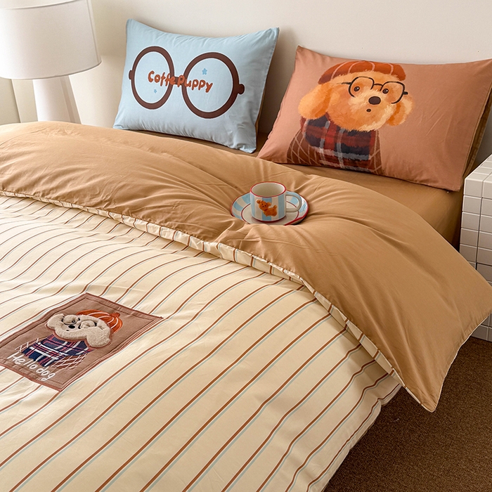 HL原创 2026春夏新款全棉纯棉13372活性数码贴布绣四件套 熊博士