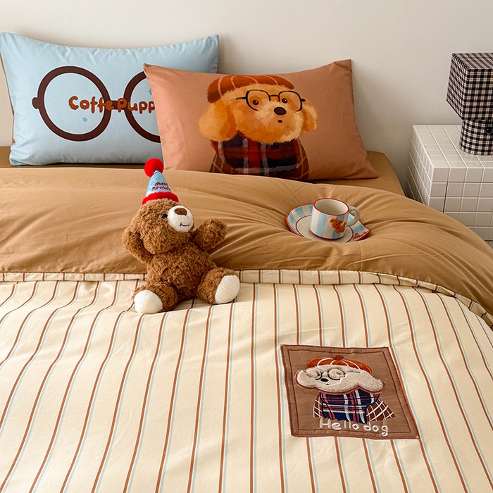 91家纺网 家纺一手货源 找家纺 HL原创 2026春夏新款全棉纯棉13372活性数码贴布绣四件套 熊博士