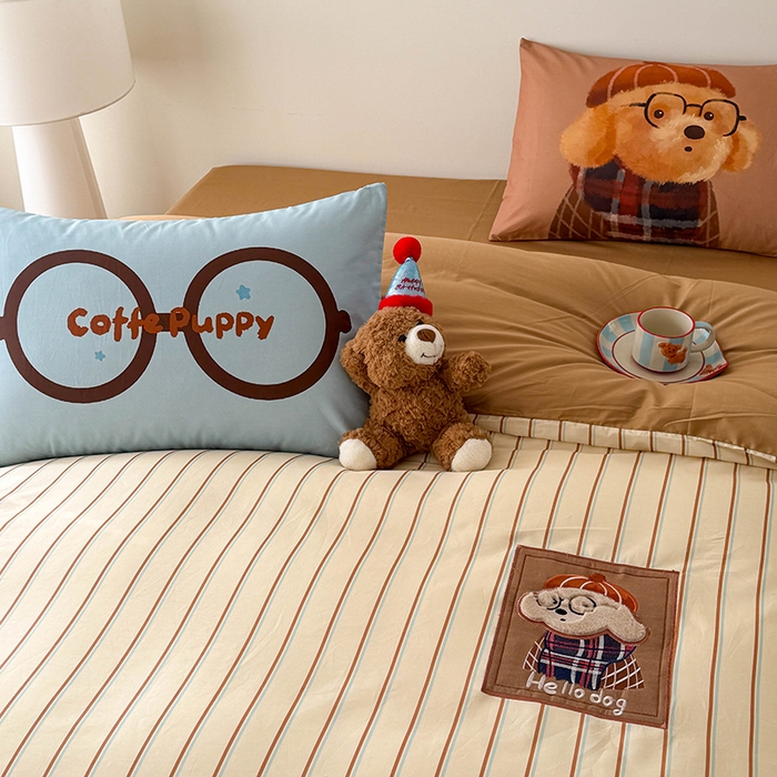 91家纺网 家纺一手货源 找家纺 HL原创 2026春夏新款全棉纯棉13372活性数码贴布绣四件套 熊博士