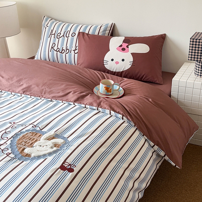 HL原创 2026春夏新款全棉纯棉13372活性数码贴布绣四件套 爱心兔