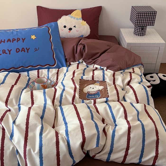 91家纺网 家纺一手货源 找家纺 HL原创 2026春夏新款全棉纯棉13372活性数码贴布绣四件套 英伦狗