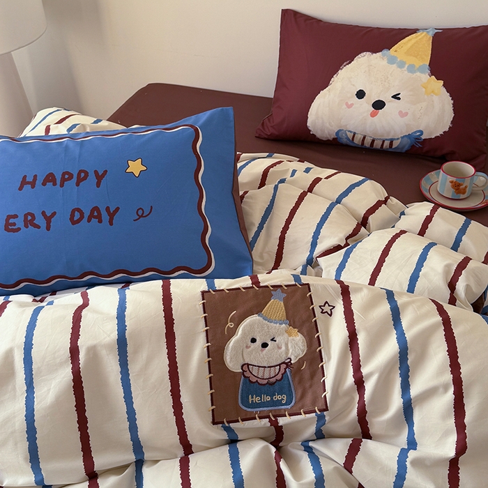 91家纺网 家纺一手货源 找家纺 HL原创 2026春夏新款全棉纯棉13372活性数码贴布绣四件套 英伦狗