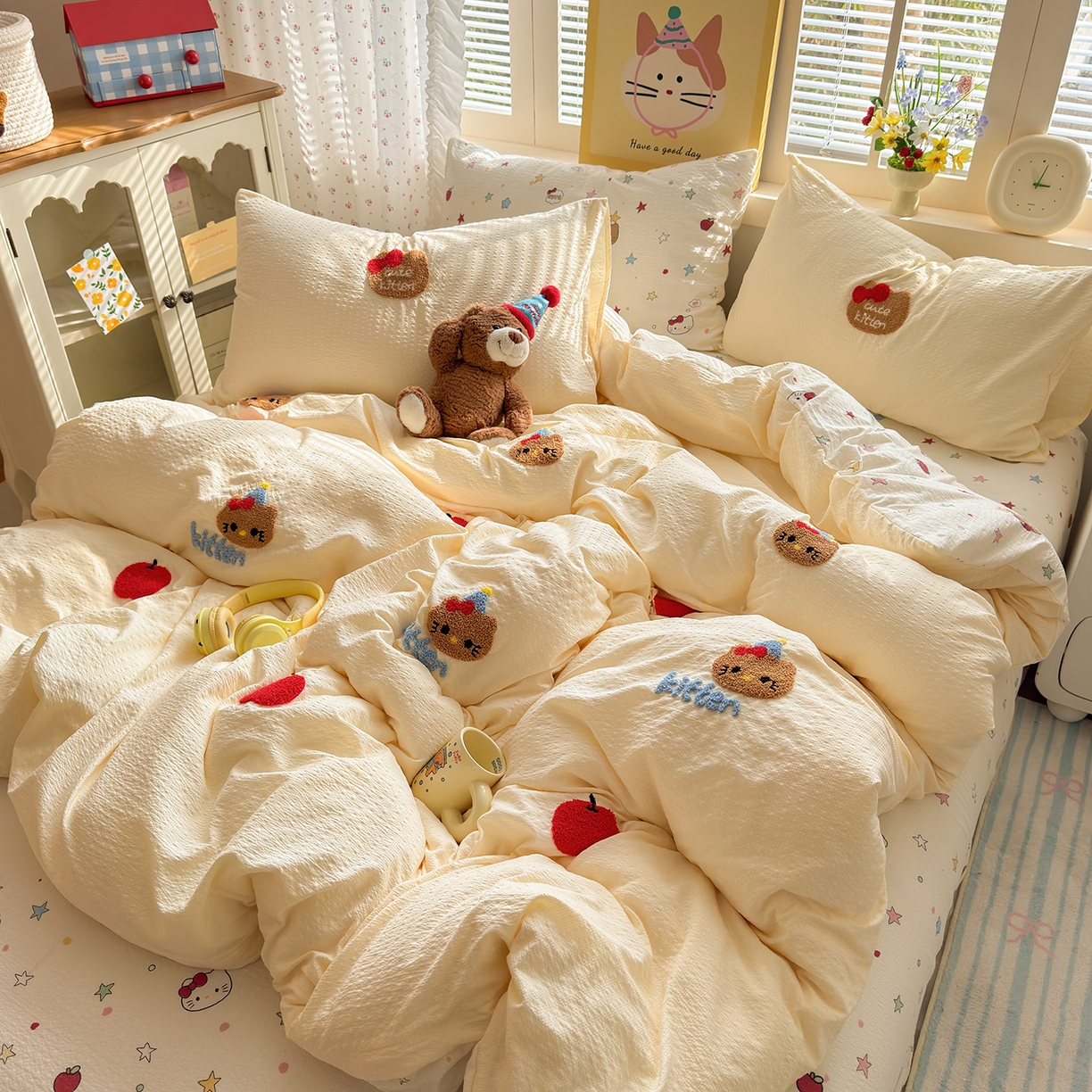 91家纺网 家纺一手货源 找家纺 （总）优承佳生活馆 2026新款高克重超柔泡芙双层纱面料卡通毛巾绣三件套四件套单被套系列