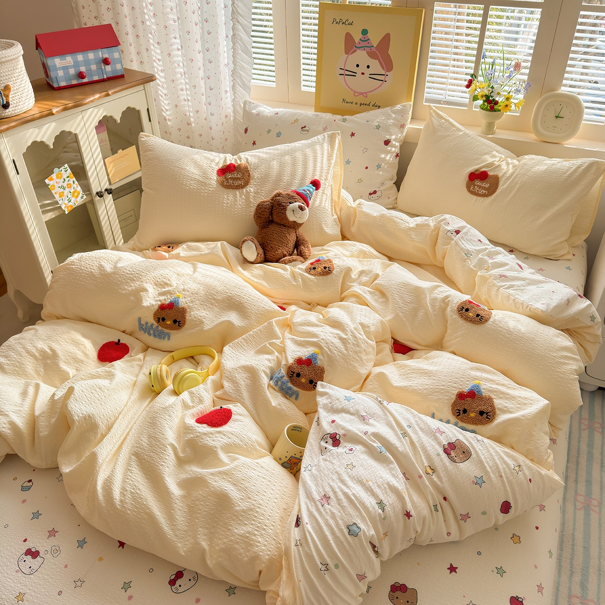 91家纺网 家纺一手货源 找家纺 （总）优承佳生活馆 2026新款高克重超柔泡芙双层纱面料卡通毛巾绣三件套四件套单被套系列