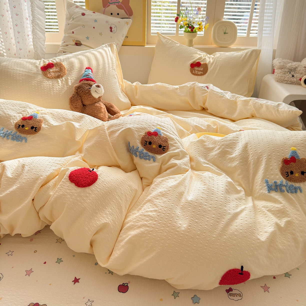 91家纺网 家纺一手货源 找家纺 （总）优承佳生活馆 2026新款高克重超柔泡芙双层纱面料卡通毛巾绣三件套四件套单被套系列