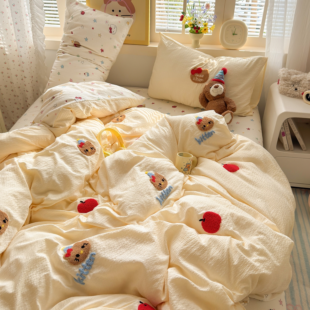 91家纺网 家纺一手货源 找家纺 （总）优承佳生活馆 2026新款高克重超柔泡芙双层纱面料卡通毛巾绣三件套四件套单被套系列