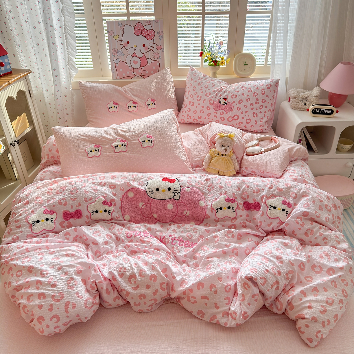 优承佳生活馆 2026新款高克重超柔泡芙双层纱面料卡通毛巾绣三件套四件套单被套系列 蝴蝶结粉kt