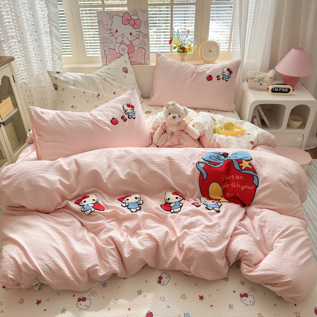 优承佳生活馆 2026新款高克重超柔泡芙双层纱面料卡通毛巾绣三件套四件套单被套系列 礼物kt