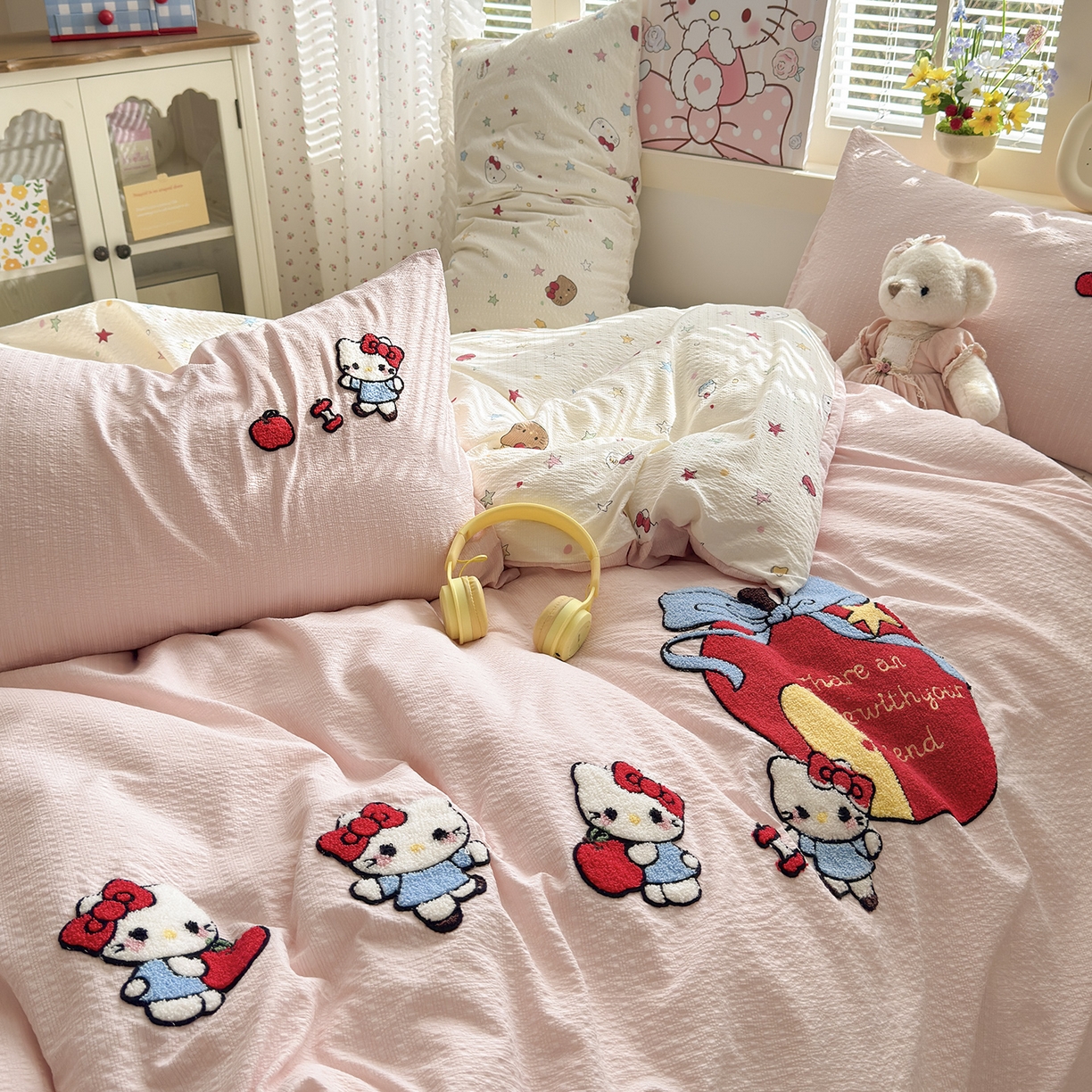 91家纺网 家纺一手货源 找家纺 优承佳生活馆 2026新款高克重超柔泡芙双层纱面料卡通毛巾绣三件套四件套单被套系列 礼物kt