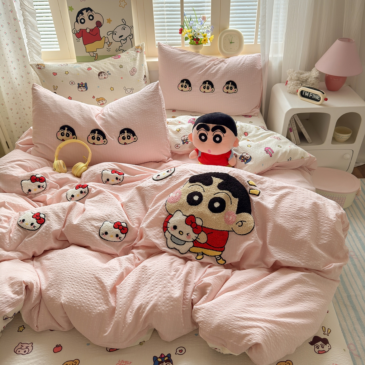 91家纺网 家纺一手货源 找家纺 优承佳生活馆 2026新款高克重超柔泡芙双层纱面料卡通毛巾绣三件套四件套单被套系列 萌萌小新
