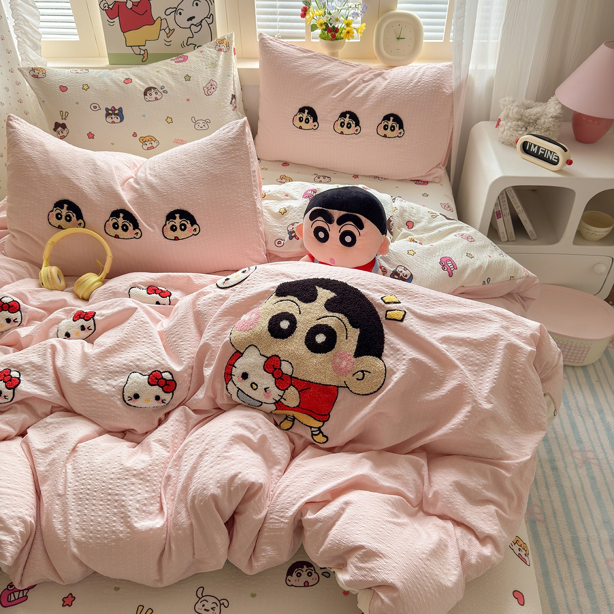 91家纺网 家纺一手货源 找家纺 优承佳生活馆 2026新款高克重超柔泡芙双层纱面料卡通毛巾绣三件套四件套单被套系列 萌萌小新