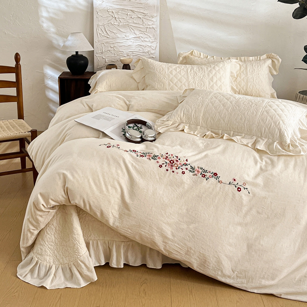 91家纺网 家纺一手货源 找家纺 （总）橙子家居 2026新款全棉棉麻绣花被套棉花床盖四件套