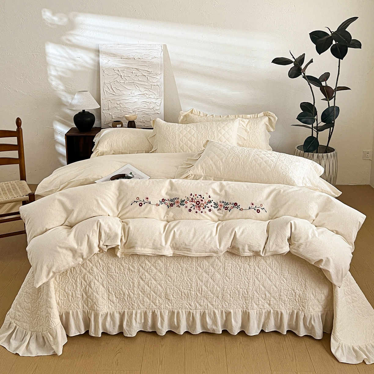 91家纺网 家纺一手货源 找家纺 （总）橙子家居 2026新款全棉棉麻绣花被套棉花床盖四件套