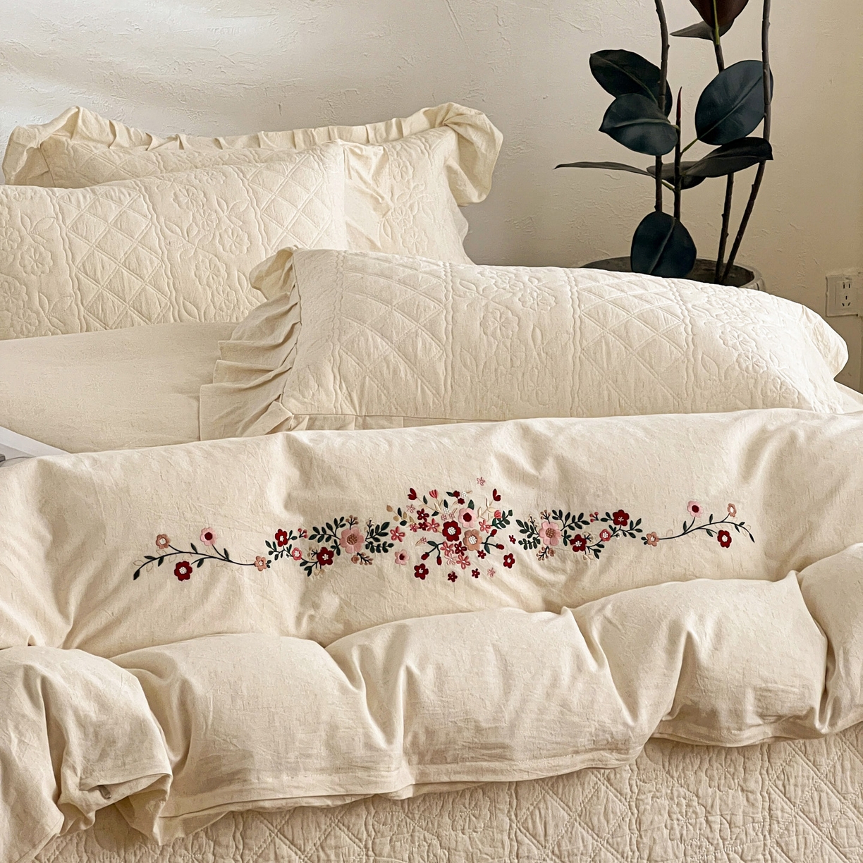 91家纺网 家纺一手货源 找家纺 （总）橙子家居 2026新款全棉棉麻绣花被套棉花床盖四件套