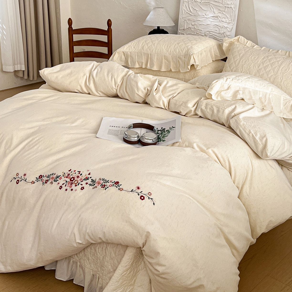 91家纺网 家纺一手货源 找家纺 （总）橙子家居 2026新款全棉棉麻绣花被套棉花床盖四件套