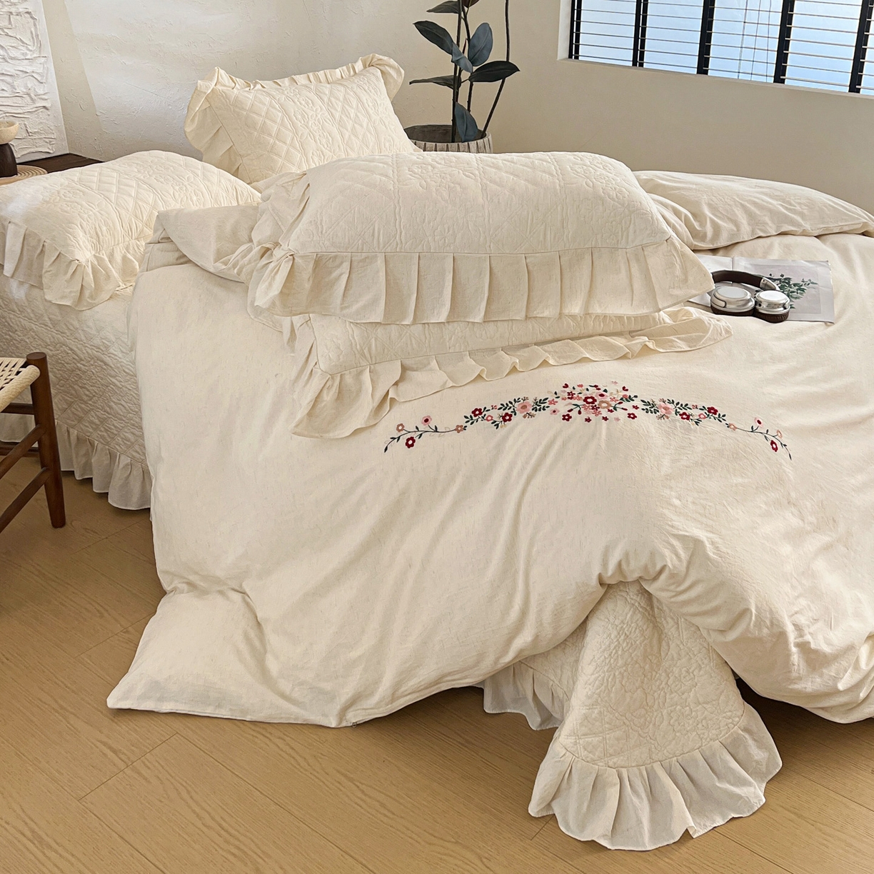 91家纺网 家纺一手货源 找家纺 （总）橙子家居 2026新款全棉棉麻绣花被套棉花床盖四件套