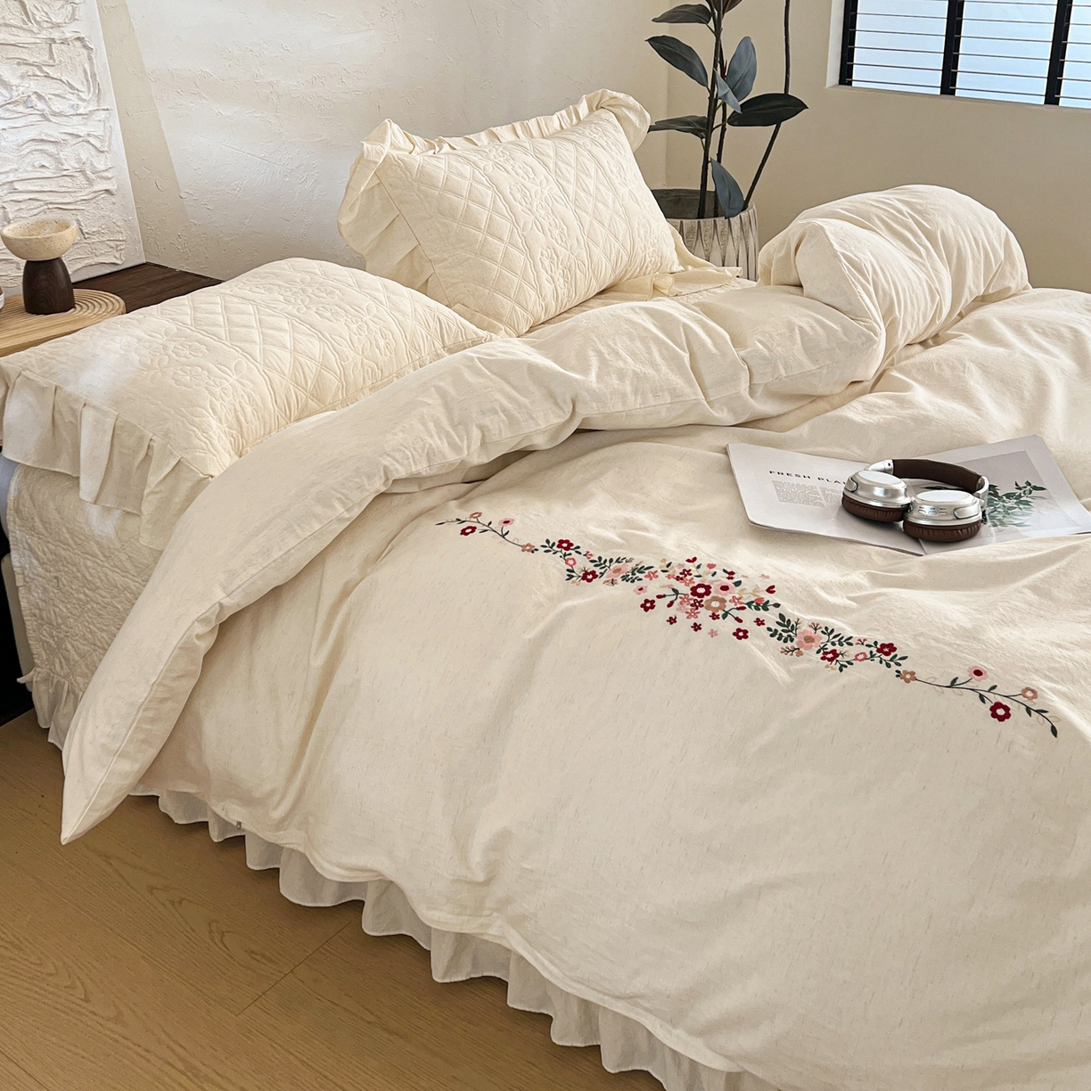 91家纺网 家纺一手货源 找家纺 （总）橙子家居 2026新款全棉棉麻绣花被套棉花床盖四件套