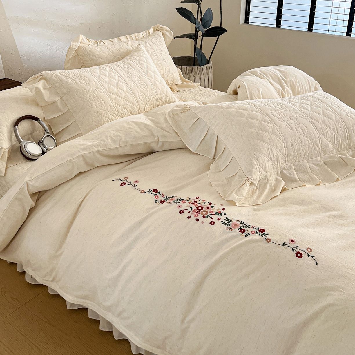 91家纺网 家纺一手货源 找家纺 （总）橙子家居 2026新款全棉棉麻绣花被套棉花床盖四件套