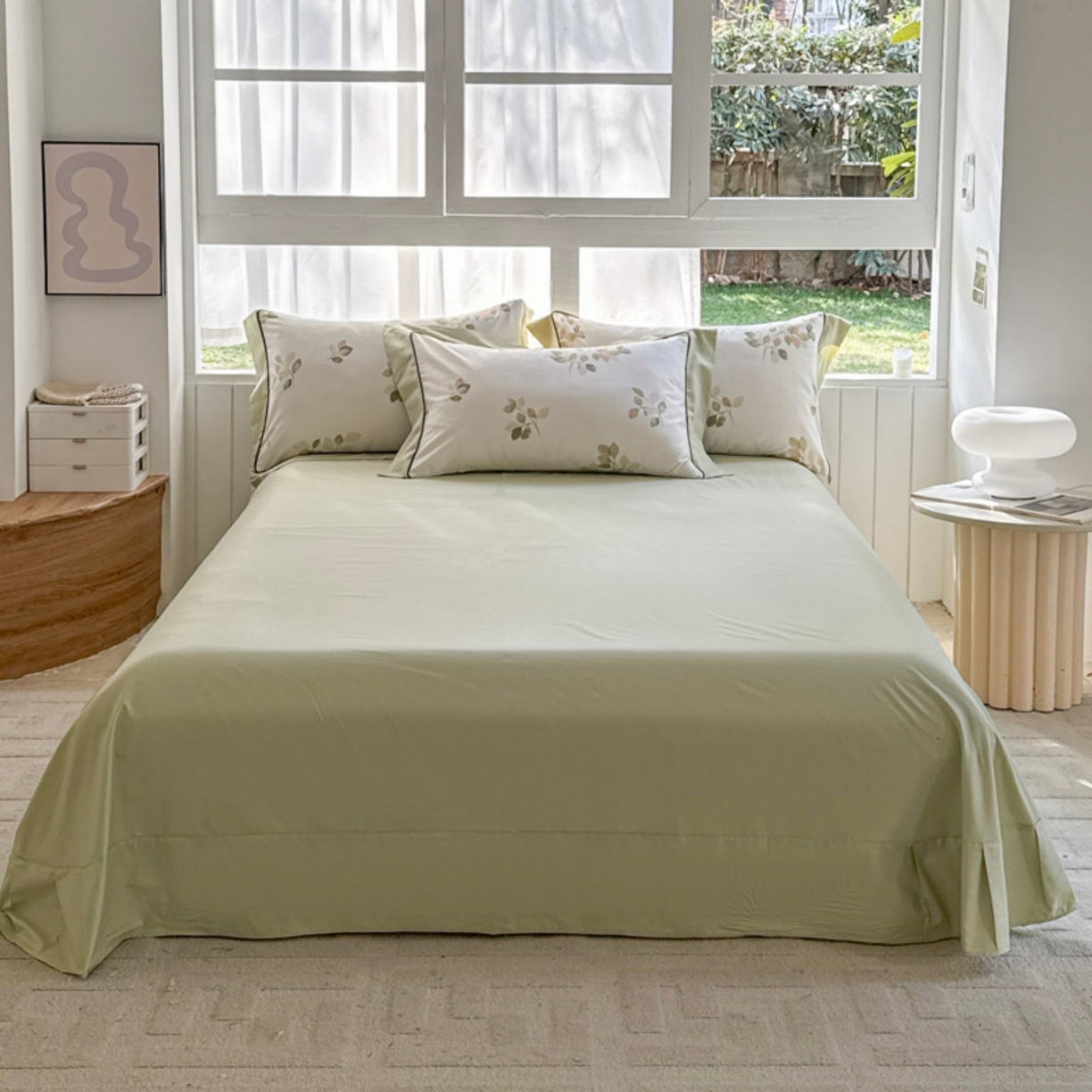 91家纺网 家纺一手货源 找家纺 （总）7V 2026新款嵌绳宽边纯棉四件套13376全棉小清新喷气宽幅长绒棉被套床单床笠套件