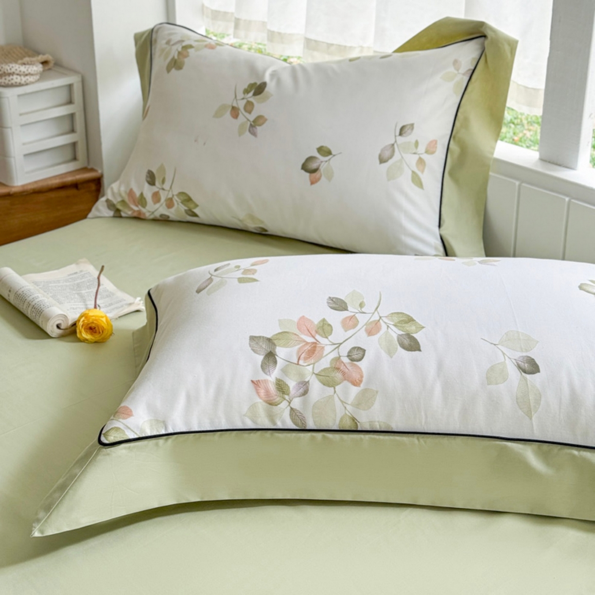 91家纺网 家纺一手货源 找家纺 （总）7V 2026新款嵌绳宽边纯棉四件套13376全棉小清新喷气宽幅长绒棉被套床单床笠套件