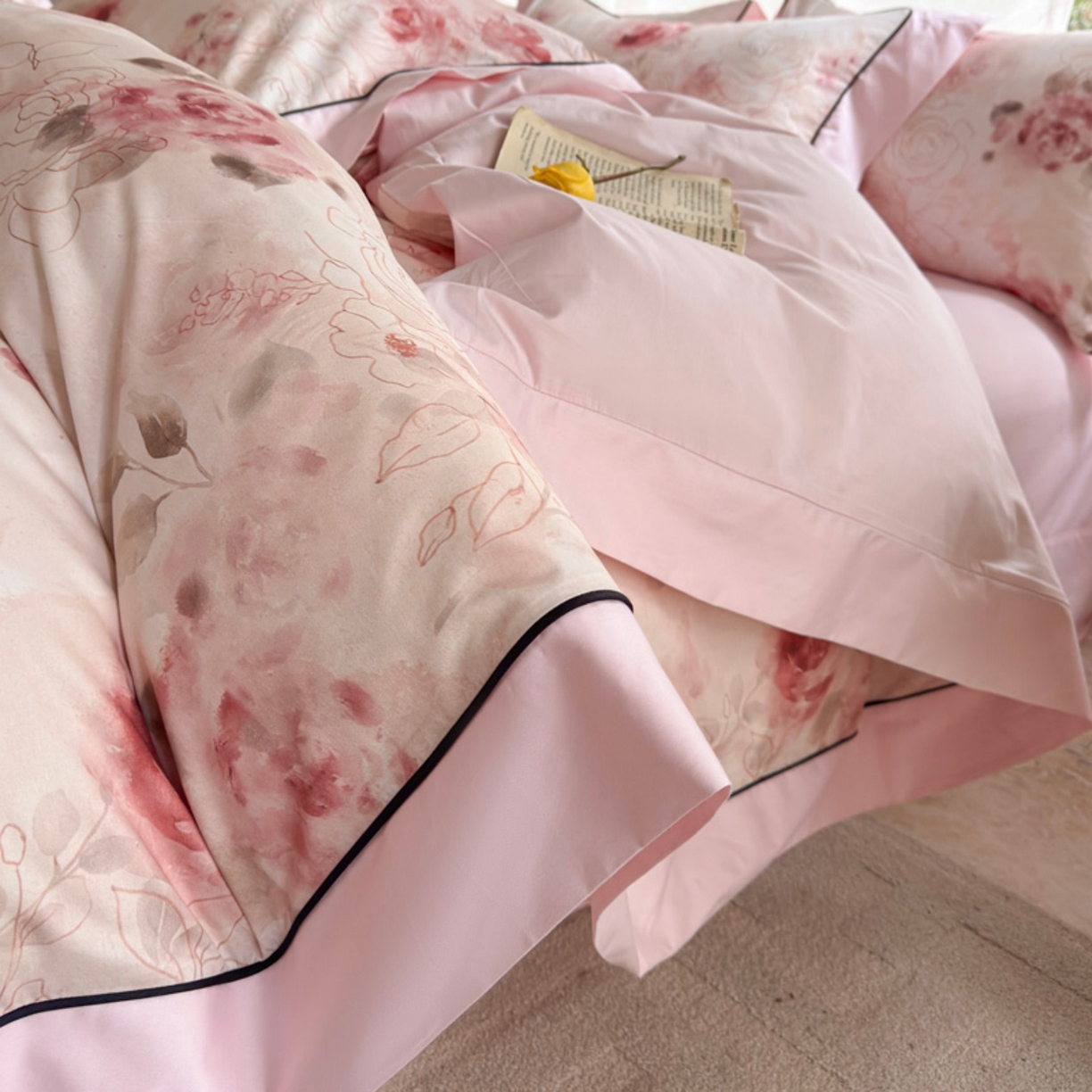 91家纺网 家纺一手货源 找家纺 7V 2026新款嵌绳宽边纯棉四件套13376全棉小清新喷气宽幅长绒棉被套床单床笠套件 薄荷曼花