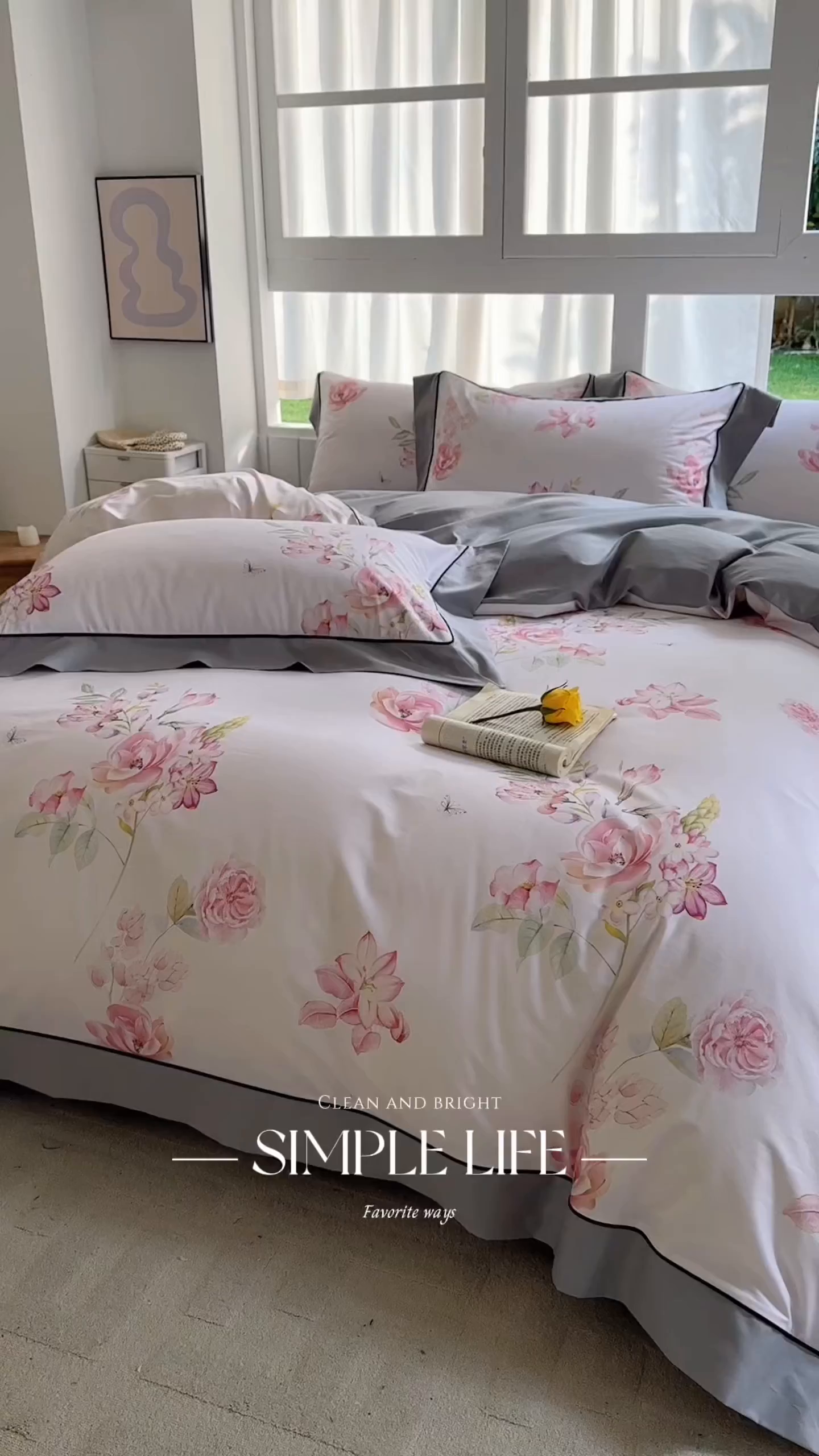 91家纺网 家纺一手货源 找家纺 7V 2026新款嵌绳宽边纯棉四件套13376全棉小清新喷气宽幅长绒棉被套床单床笠套件 兰馨