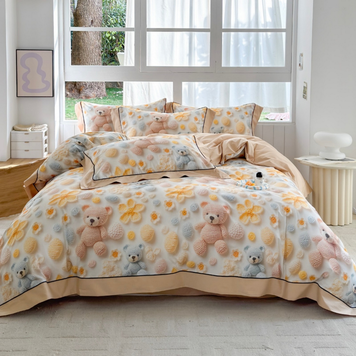 7V 2026新款嵌绳宽边纯棉四件套13376全棉小清新喷气宽幅长绒棉被套床单床笠套件 眠眠笔记