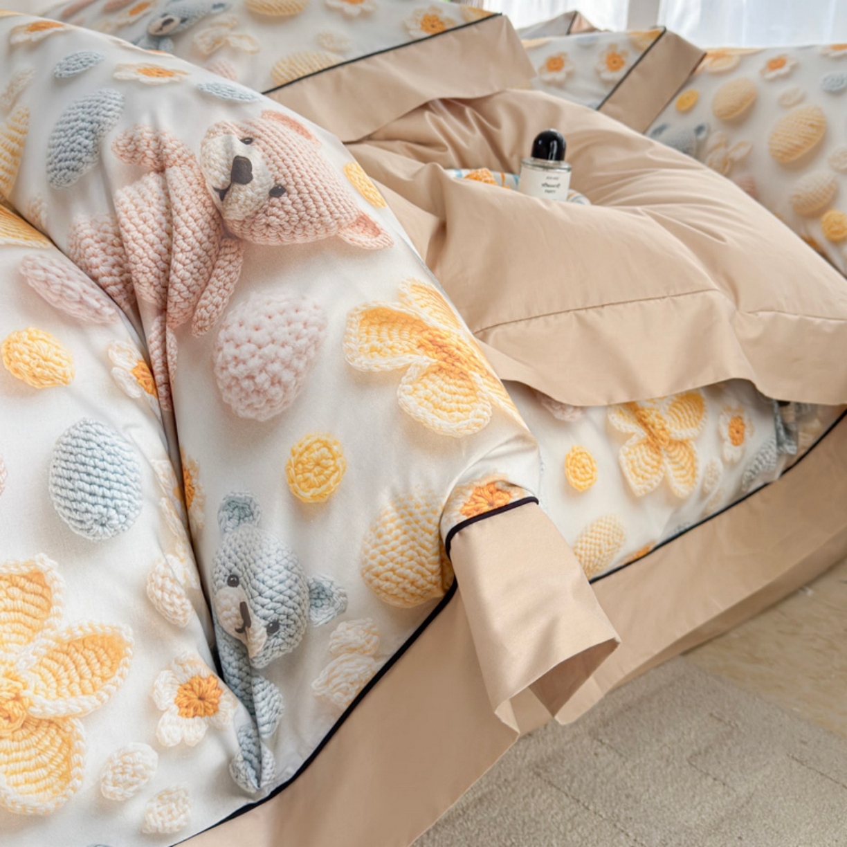 91家纺网 家纺一手货源 找家纺 7V 2026新款嵌绳宽边纯棉四件套13376全棉小清新喷气宽幅长绒棉被套床单床笠套件 眠眠笔记