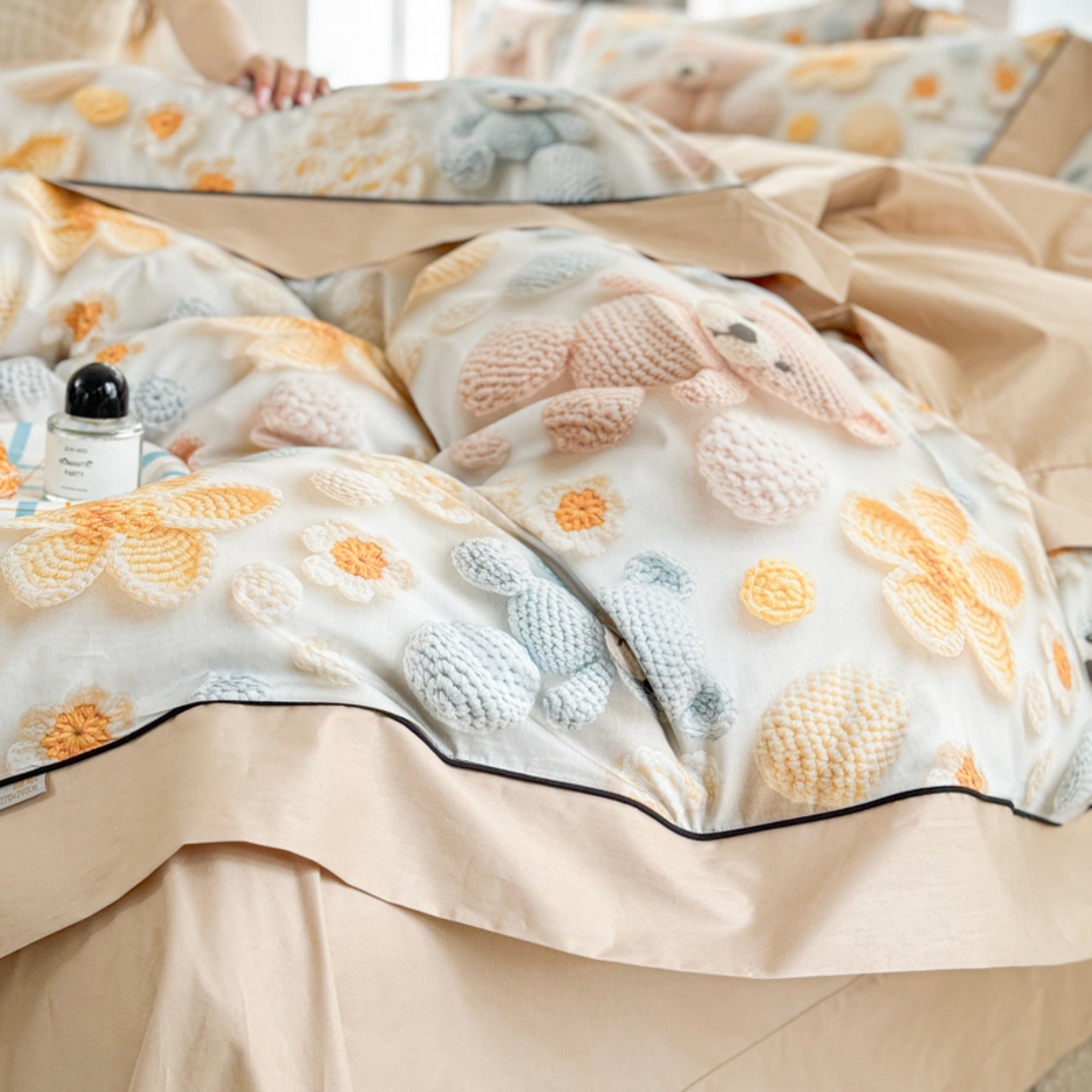 91家纺网 家纺一手货源 找家纺 7V 2026新款嵌绳宽边纯棉四件套13376全棉小清新喷气宽幅长绒棉被套床单床笠套件 眠眠笔记