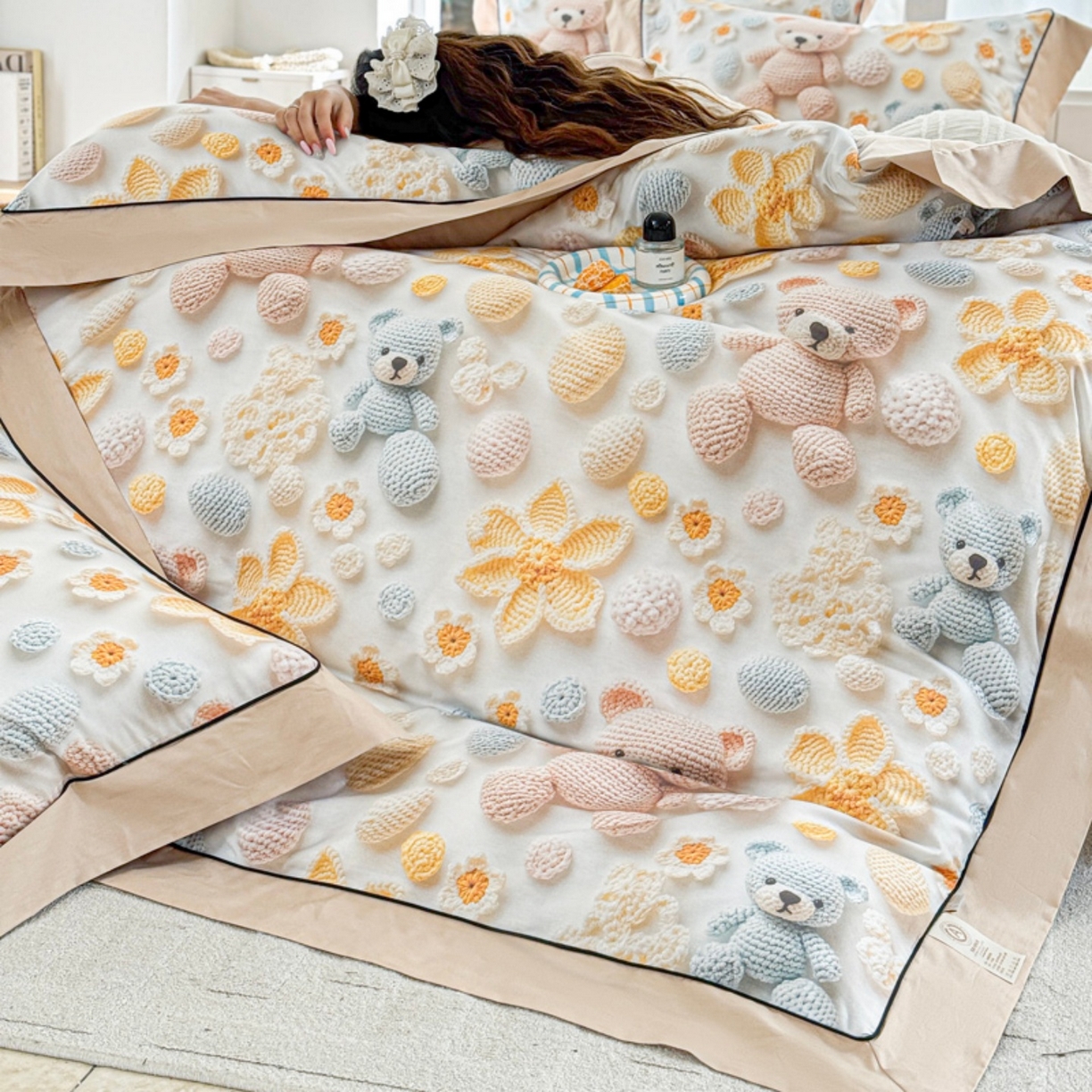 91家纺网 家纺一手货源 找家纺 7V 2026新款嵌绳宽边纯棉四件套13376全棉小清新喷气宽幅长绒棉被套床单床笠套件 眠眠笔记