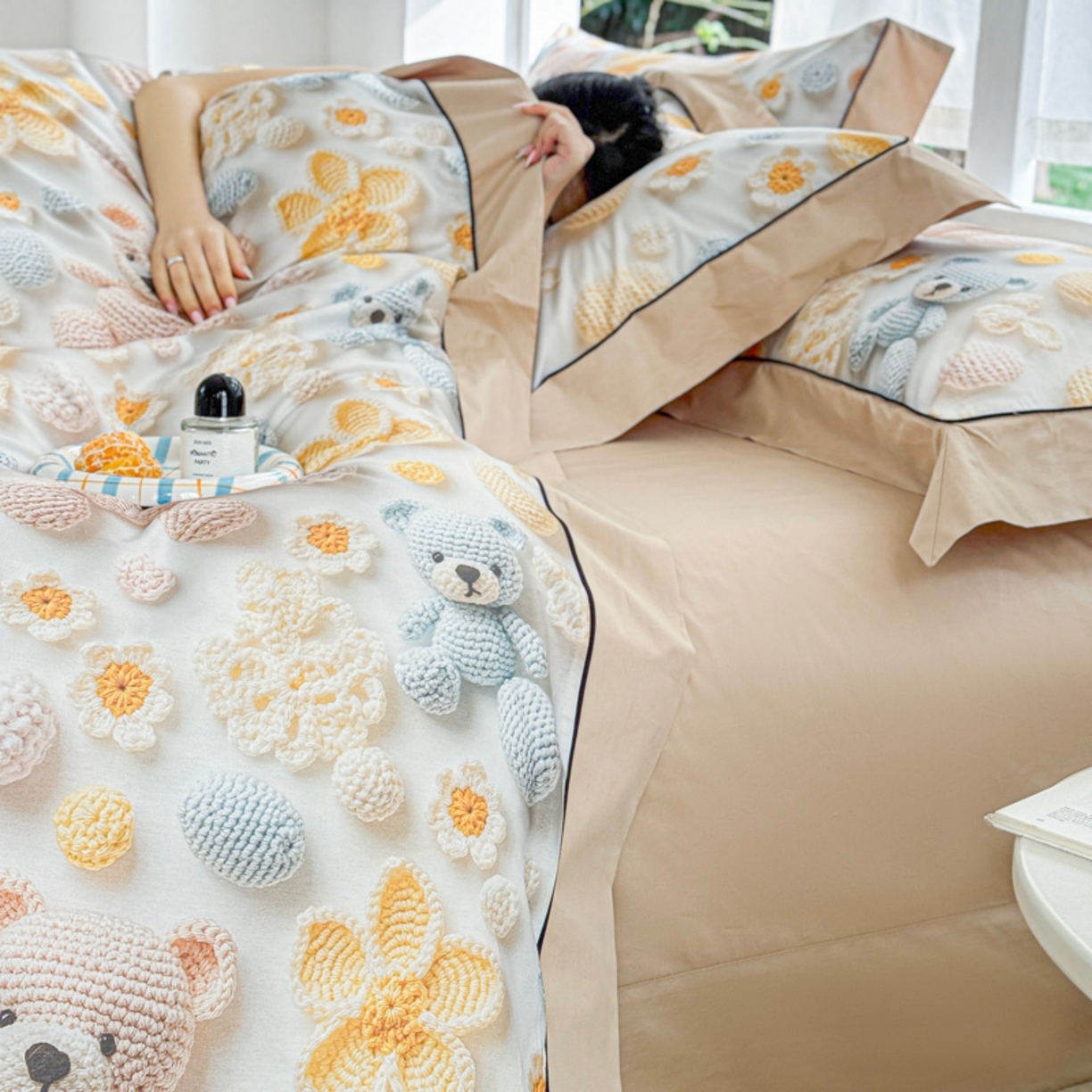 91家纺网 家纺一手货源 找家纺 7V 2026新款嵌绳宽边纯棉四件套13376全棉小清新喷气宽幅长绒棉被套床单床笠套件 眠眠笔记