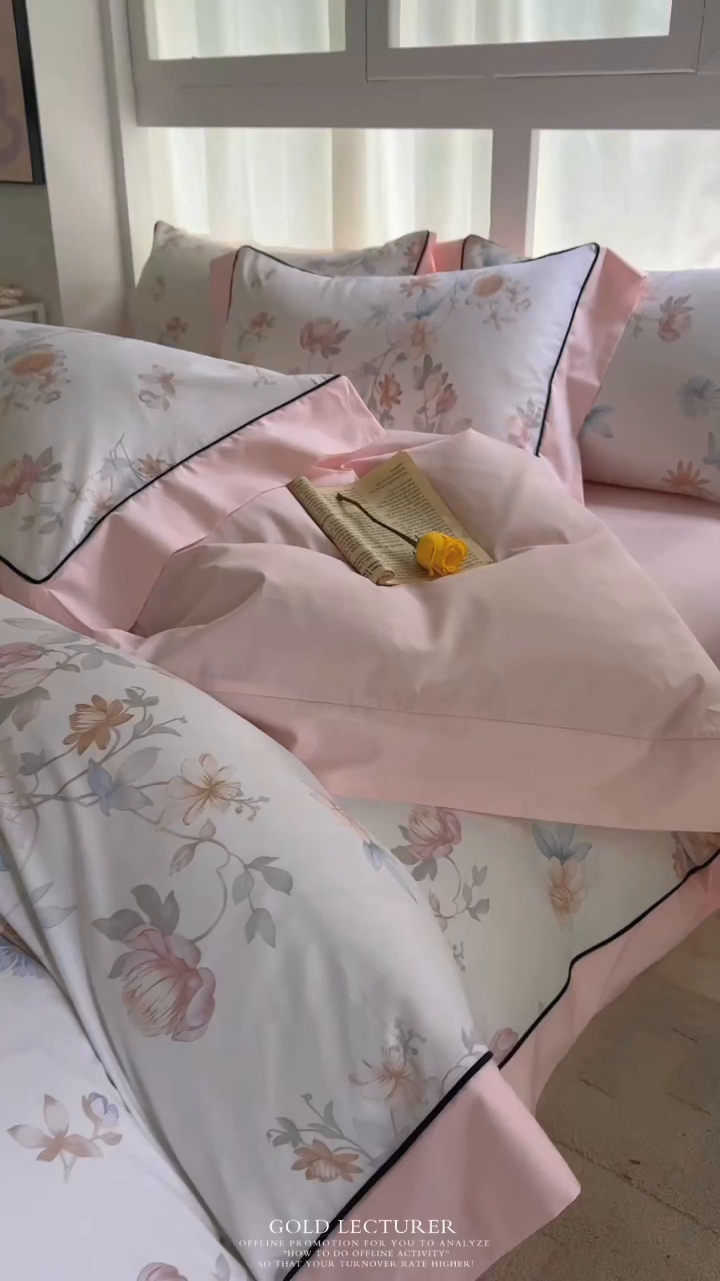 91家纺网 家纺一手货源 找家纺 7V 2026新款嵌绳宽边纯棉四件套13376全棉小清新喷气宽幅长绒棉被套床单床笠套件 与美集