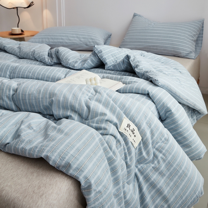 91家纺网 家纺一手货源 找家纺 尊妙被业 2026新款全棉色织水洗棉春秋被夏被-叠拍 乐事-兰