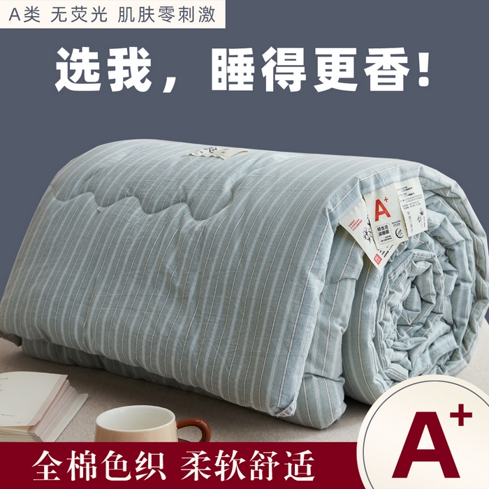 91家纺网 家纺一手货源 找家纺 尊妙被业 2026新款全棉色织水洗棉春秋被夏被-叠拍 乐事-绿