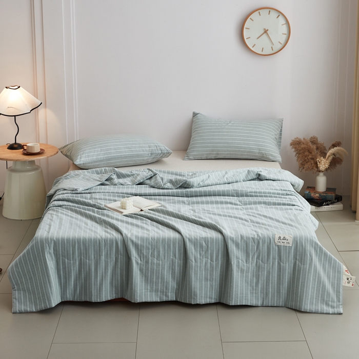 91家纺网 家纺一手货源 找家纺 尊妙被业 2026新款全棉色织水洗棉春秋被夏被-叠拍 乐事-绿