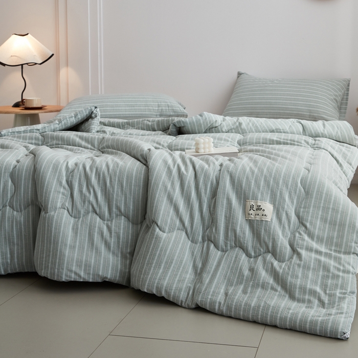 91家纺网 家纺一手货源 找家纺 尊妙被业 2026新款全棉色织水洗棉春秋被夏被-叠拍 乐事-绿