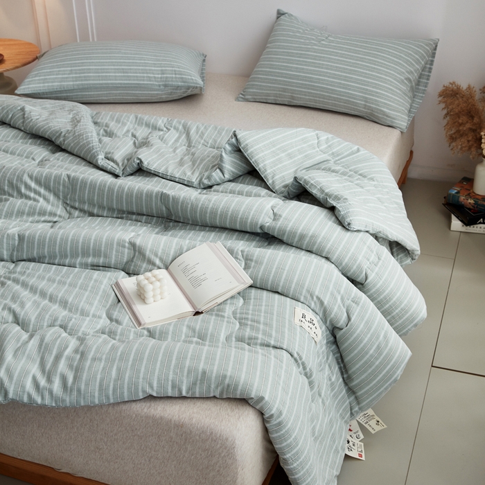 91家纺网 家纺一手货源 找家纺 尊妙被业 2026新款全棉色织水洗棉春秋被夏被-叠拍 乐事-绿