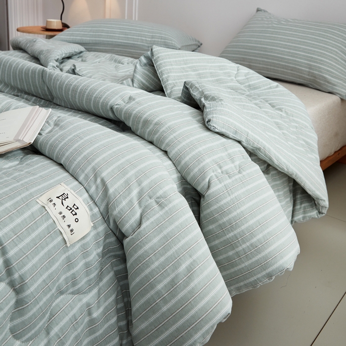 91家纺网 家纺一手货源 找家纺 尊妙被业 2026新款全棉色织水洗棉春秋被夏被-叠拍 乐事-绿