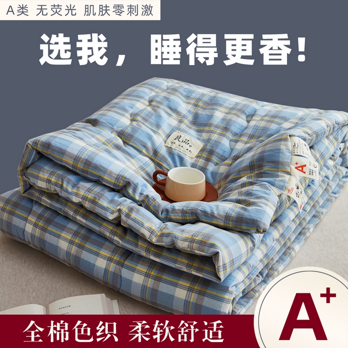 91家纺网 家纺一手货源 找家纺 尊妙被业 2026新款全棉色织水洗棉春秋被夏被-叠拍 莫妮-兰