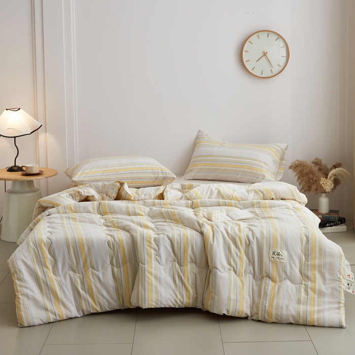 91家纺网 家纺一手货源 找家纺 尊妙被业 2026新款全棉色织水洗棉春秋被夏被-叠拍 沐妍-黄