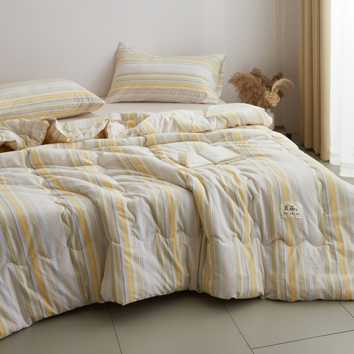 91家纺网 家纺一手货源 找家纺 尊妙被业 2026新款全棉色织水洗棉春秋被夏被-叠拍 沐妍-黄