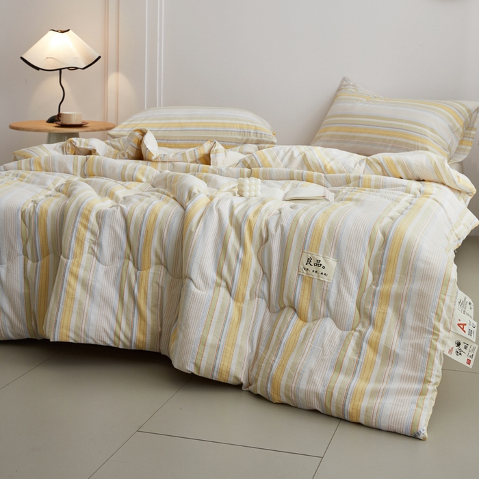 91家纺网 家纺一手货源 找家纺 尊妙被业 2026新款全棉色织水洗棉春秋被夏被-叠拍 沐妍-黄