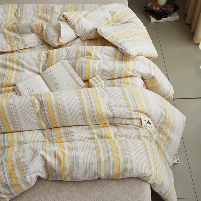 91家纺网 家纺一手货源 找家纺 尊妙被业 2026新款全棉色织水洗棉春秋被夏被-叠拍 沐妍-黄
